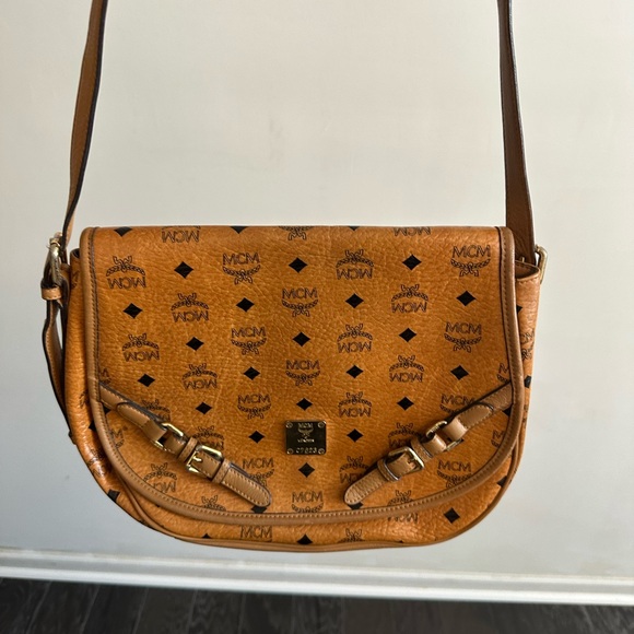 MCM Cognac Crossbody Bag with Logo Print - Picture 1 of 11